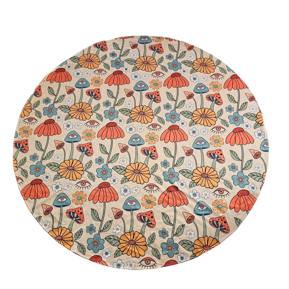 Psychedelic Floral Mushroom Round Tapestry Tablecloth